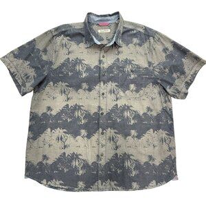Tommy Bahama Mens XXL Pixel Palms Camp Shirt Blue Hawaiian Button-Up 100% Cotton